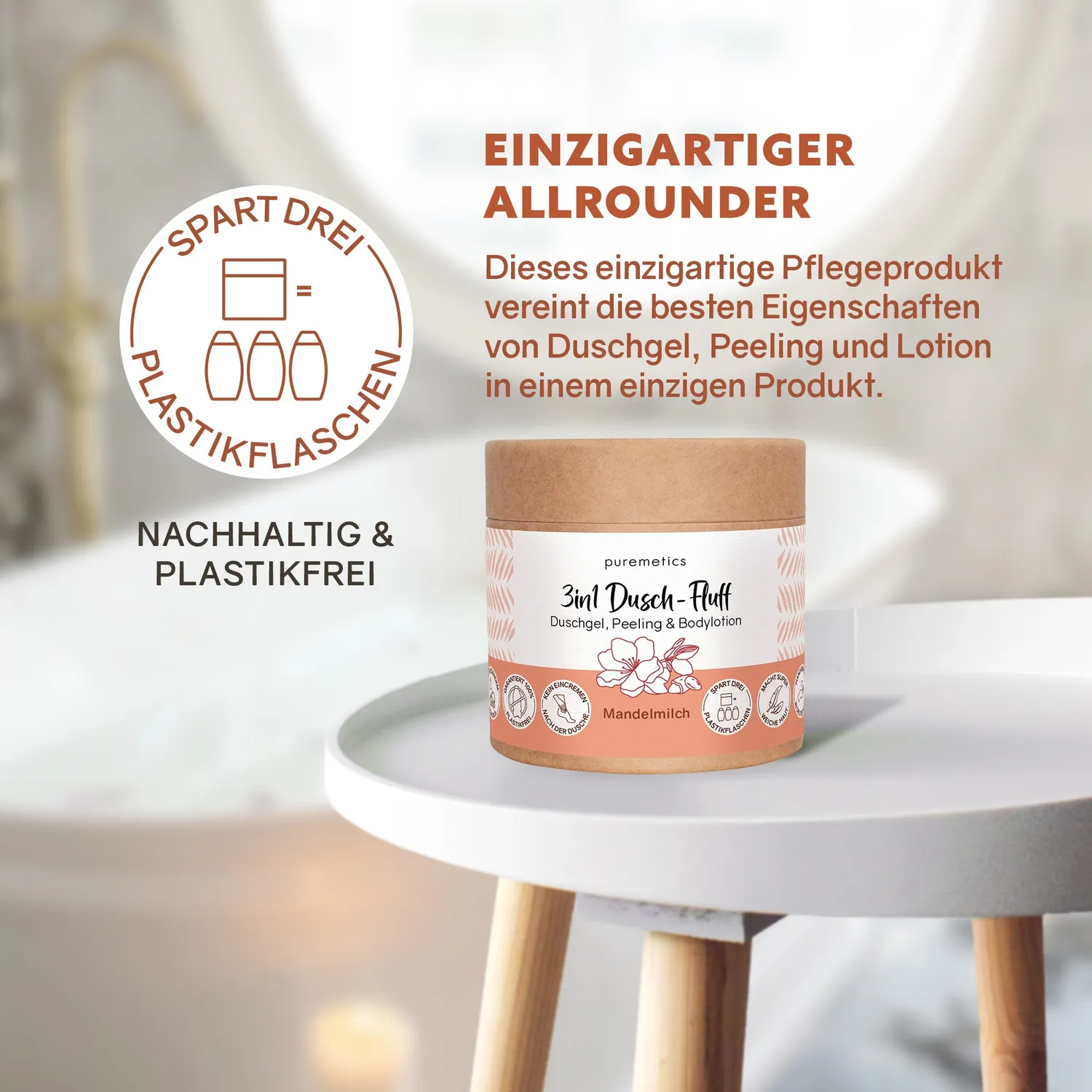 puremetics 3in1 Dusch-Fluff brusescrub mandelmilch 1 stk mild