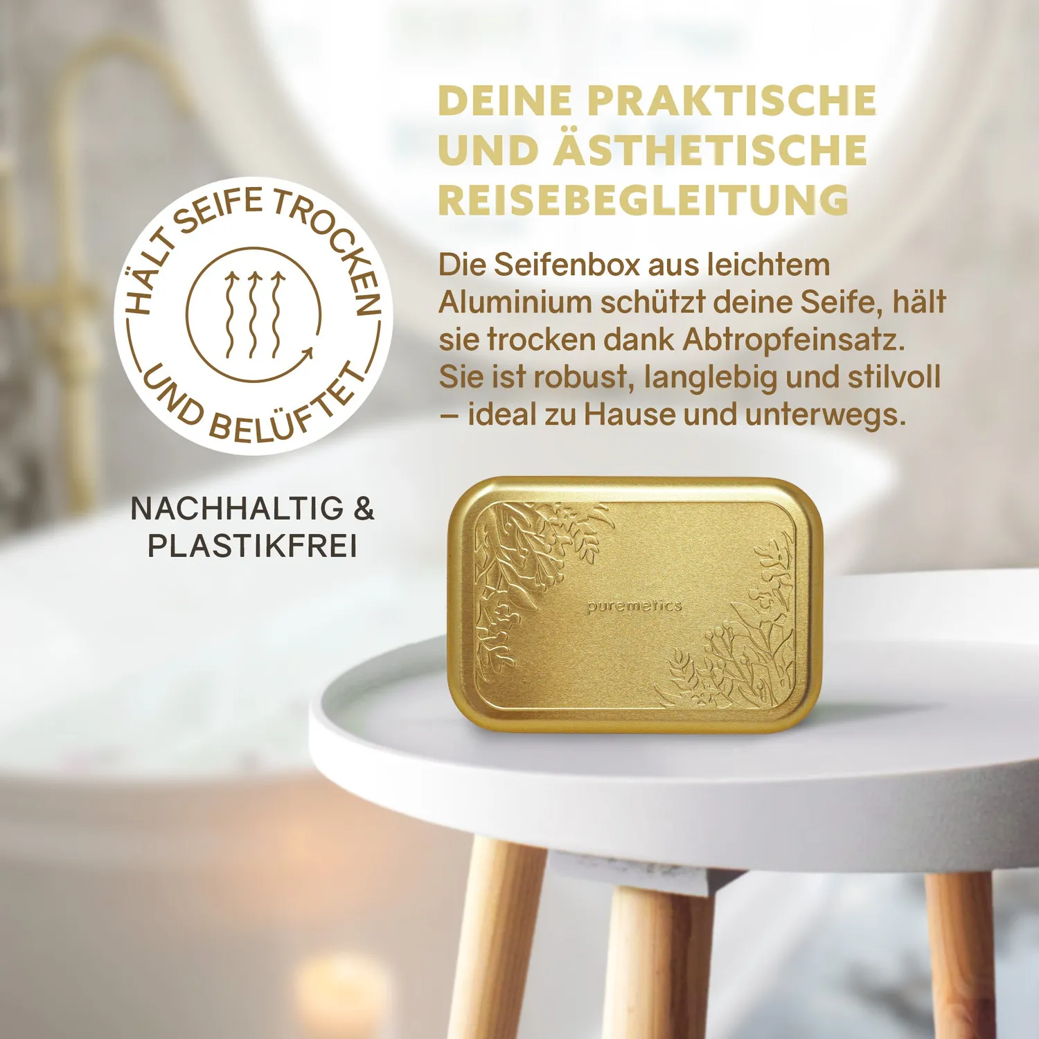puremetics Seifenbox Matt-Gold Floral sæbeæske aluminium