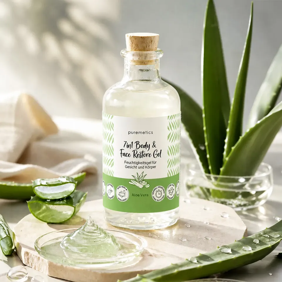 puremetics 7in1 Restore Gel Aloe Vera ansigtsgel 1 flaske let