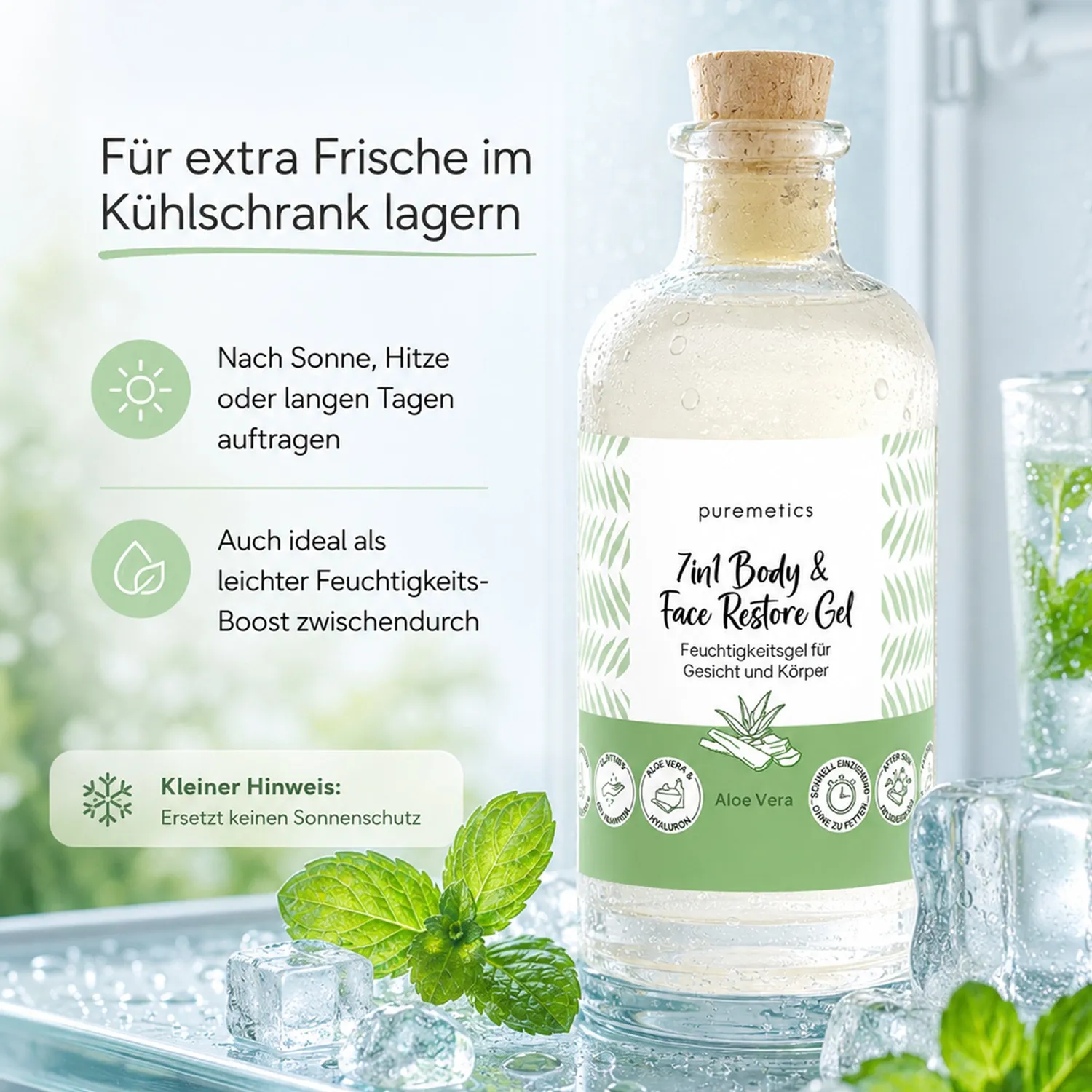 puremetics 7in1 Restore Gel Aloe Vera ansigtsgel 1 flaske let