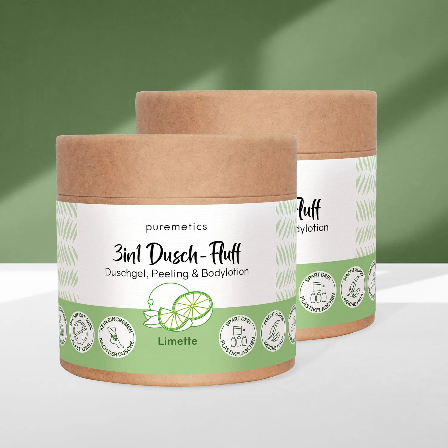 puremetics 3in1 Limette brusefluff sukkerpeeling