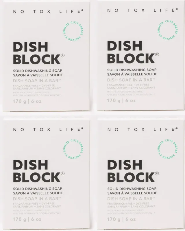 No Tox Life Dish Block fast opvaskesæbe uparfumeret 4-pak