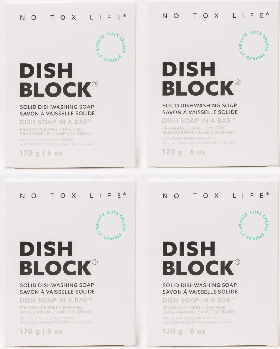 No Tox Life Dish Block fast opvaskesæbe uparfumeret 4-pak