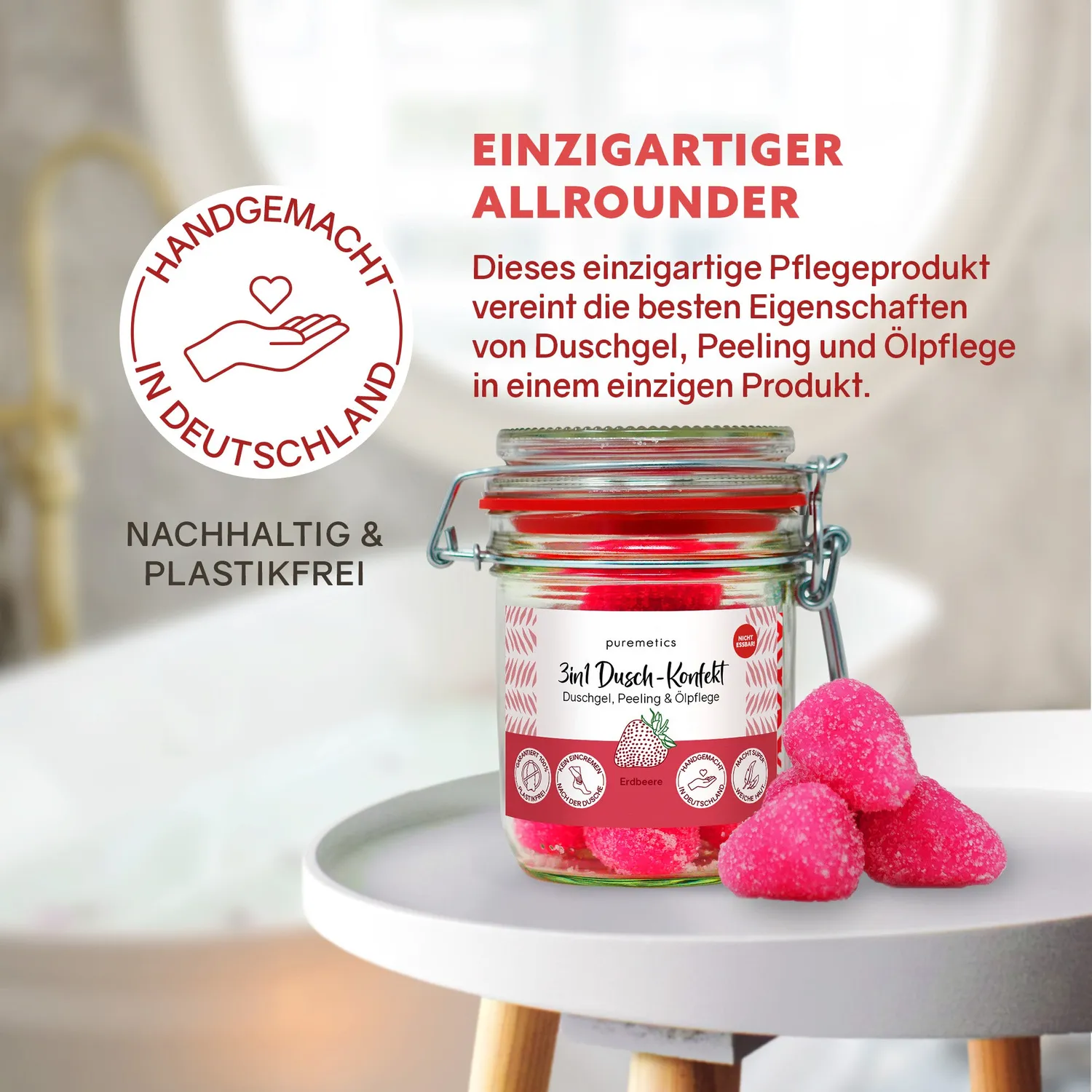 puremetics 3in1 Dusch-Konfekt Erdbeere badesæbe 10 stk