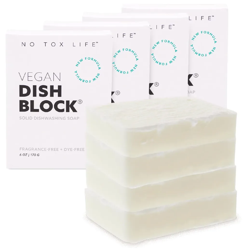 No Tox Life Dish Block fast opvaskesæbe uparfumeret 4-pak