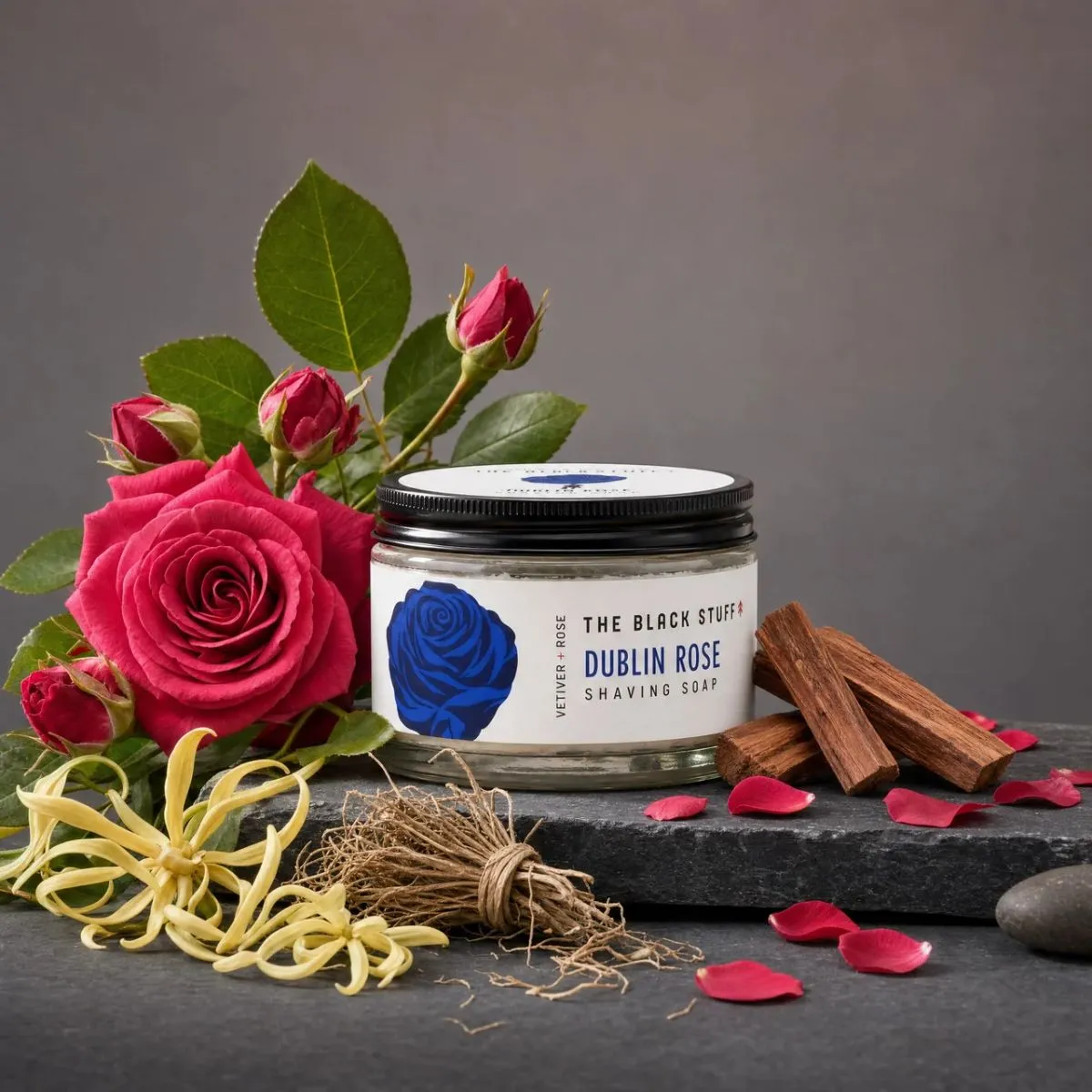The Black Stuff Dublin Rose barbersæbe glas 155g rose