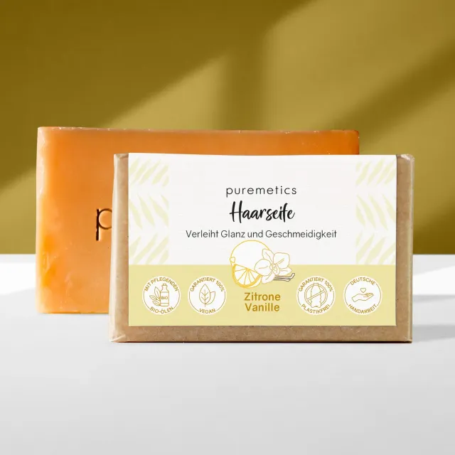 puremetics Zitrone Vanille hårsæbe citron vanilje papir
