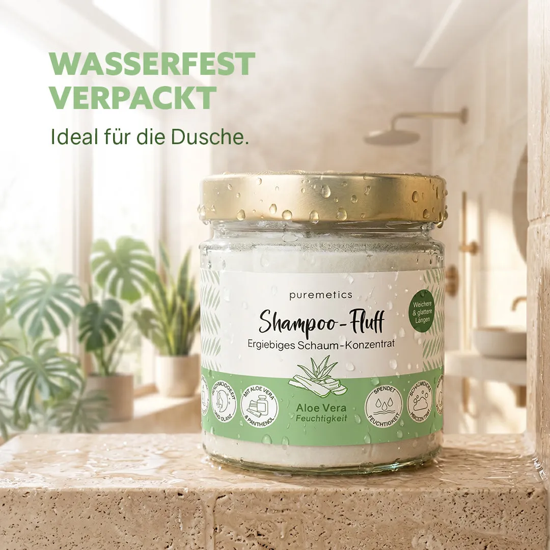 puremetics Aloe Vera shampoo fluff fugt 1 glas