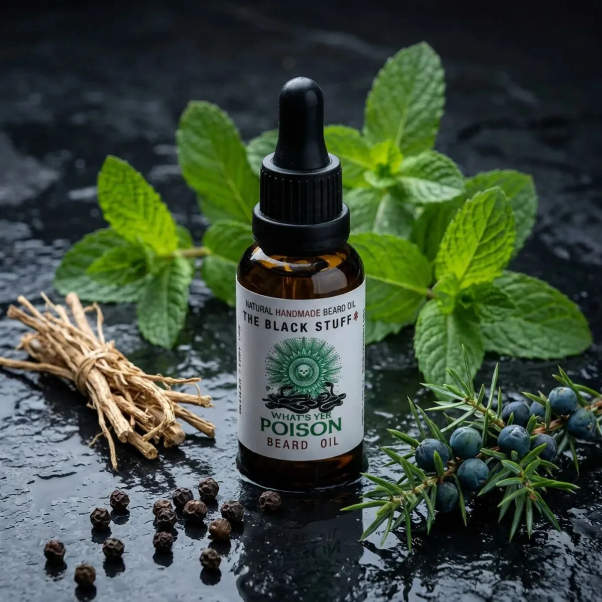 The Black Stuff What's Yer Poison skægolie 30ml krydret