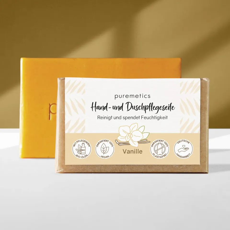 puremetics Hånd- og Duschsæbe Vanille fast sæbe5082 varm duft