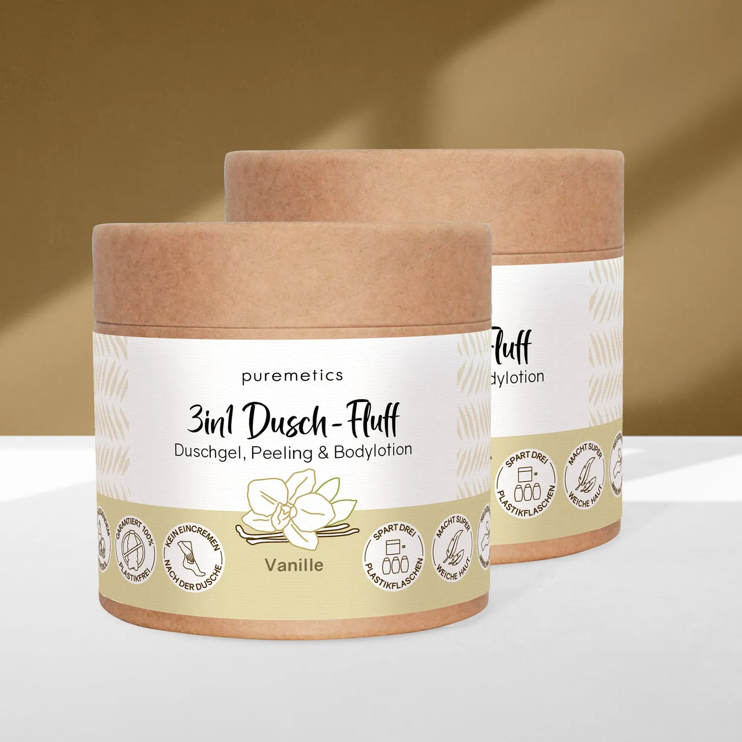 puremetics 3in1 Vanille brusefluff sukkerpeeling