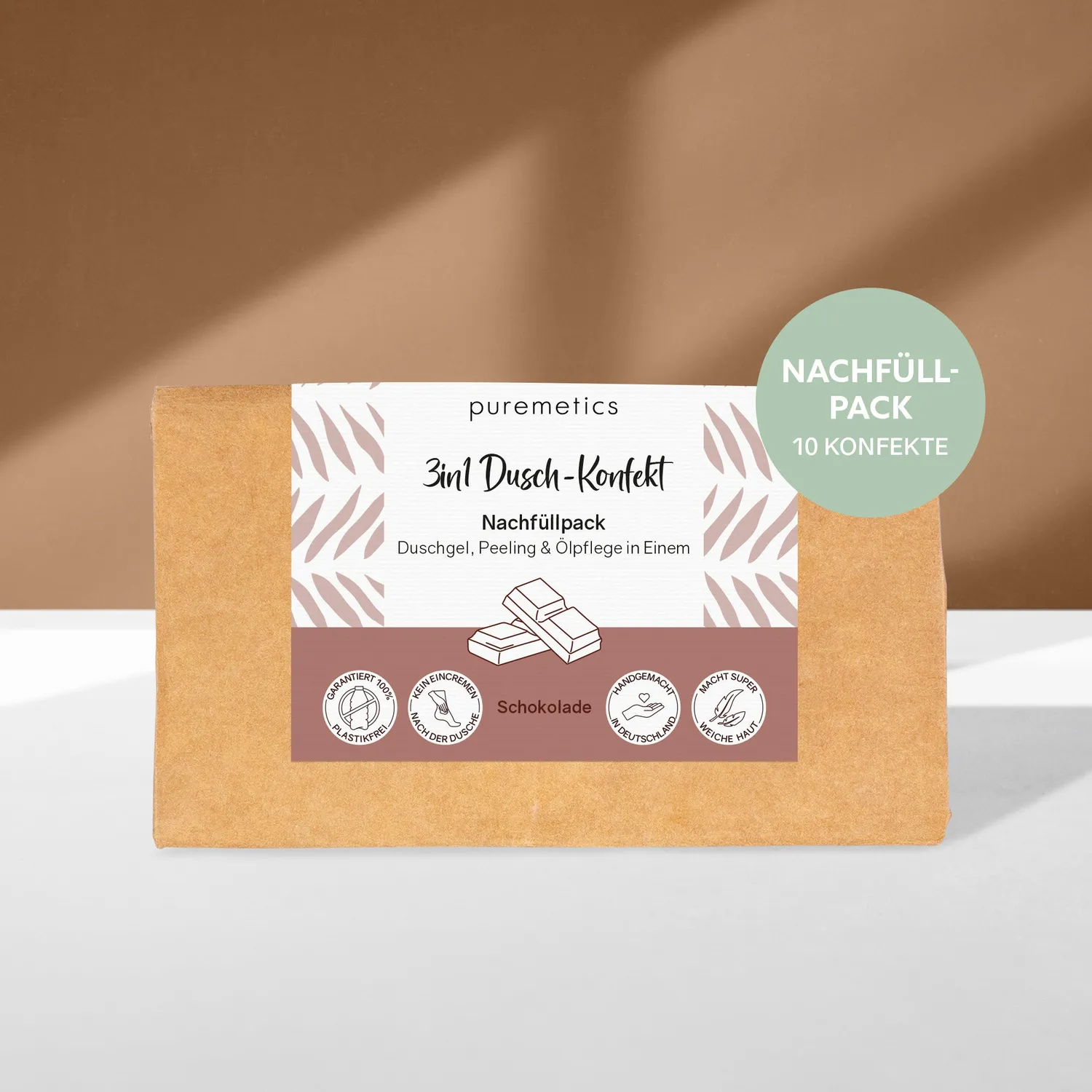 puremetics 3in1 Schokolade brusekonfekt 10 stk chokoladeduft