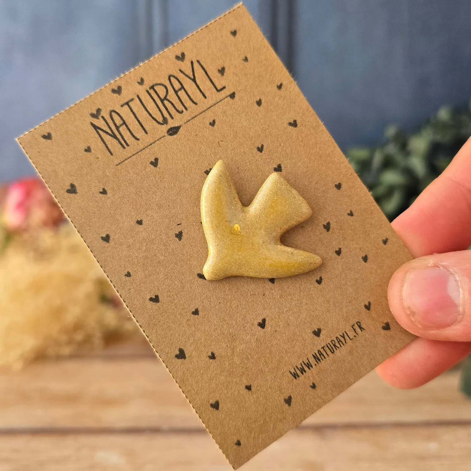 Naturayl Coeur Ailé pins grå bilpynt keramik