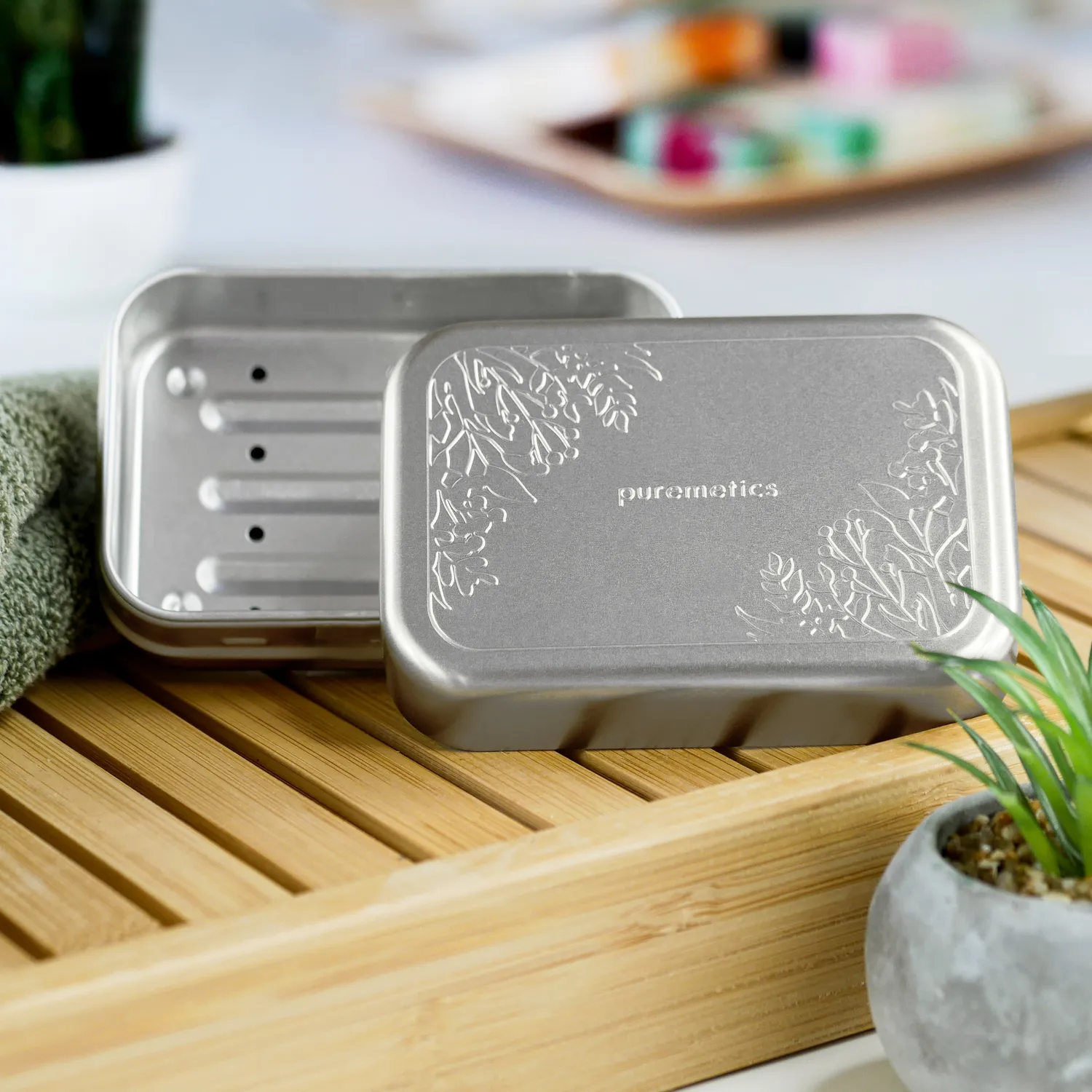 puremetics sæbeæske mat sølv floral alu 32 g