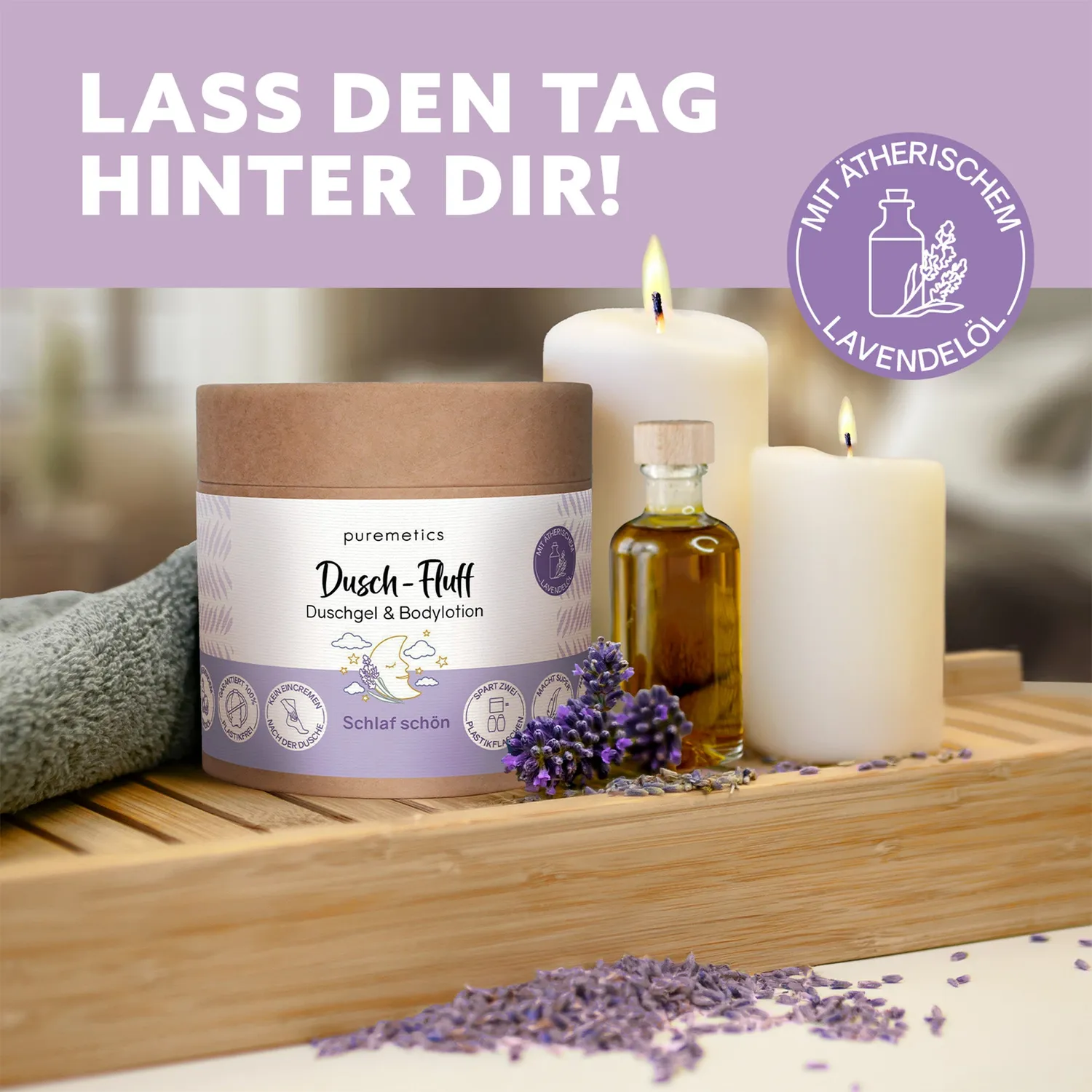 puremetics Dusch-Fluff Schlaf schön badesæbe lavendel 1 stk