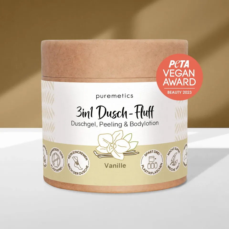 puremetics 3in1 Vanille brusefluff sukkerpeeling