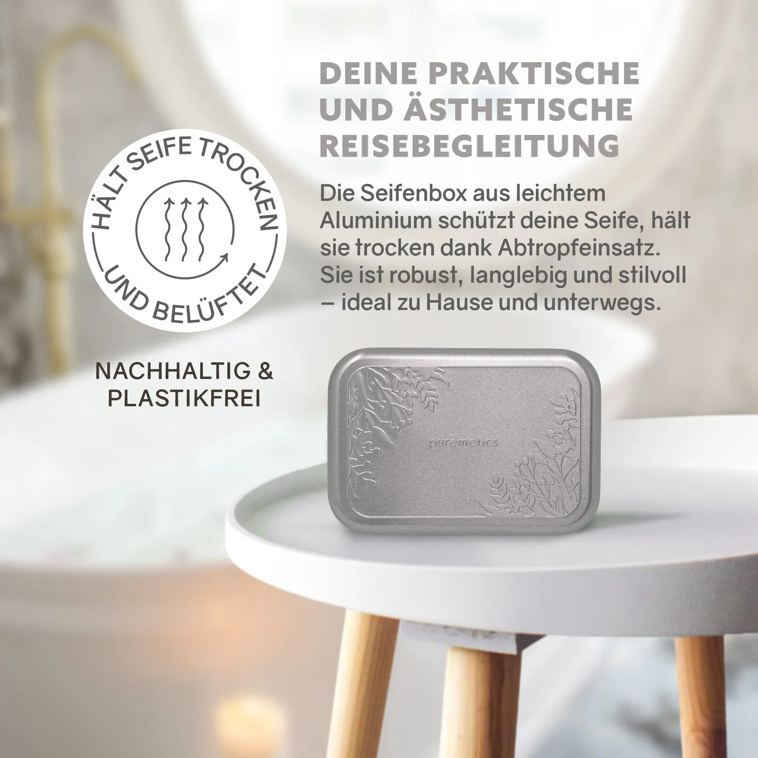 puremetics sæbeæske mat sølv floral alu 32 g