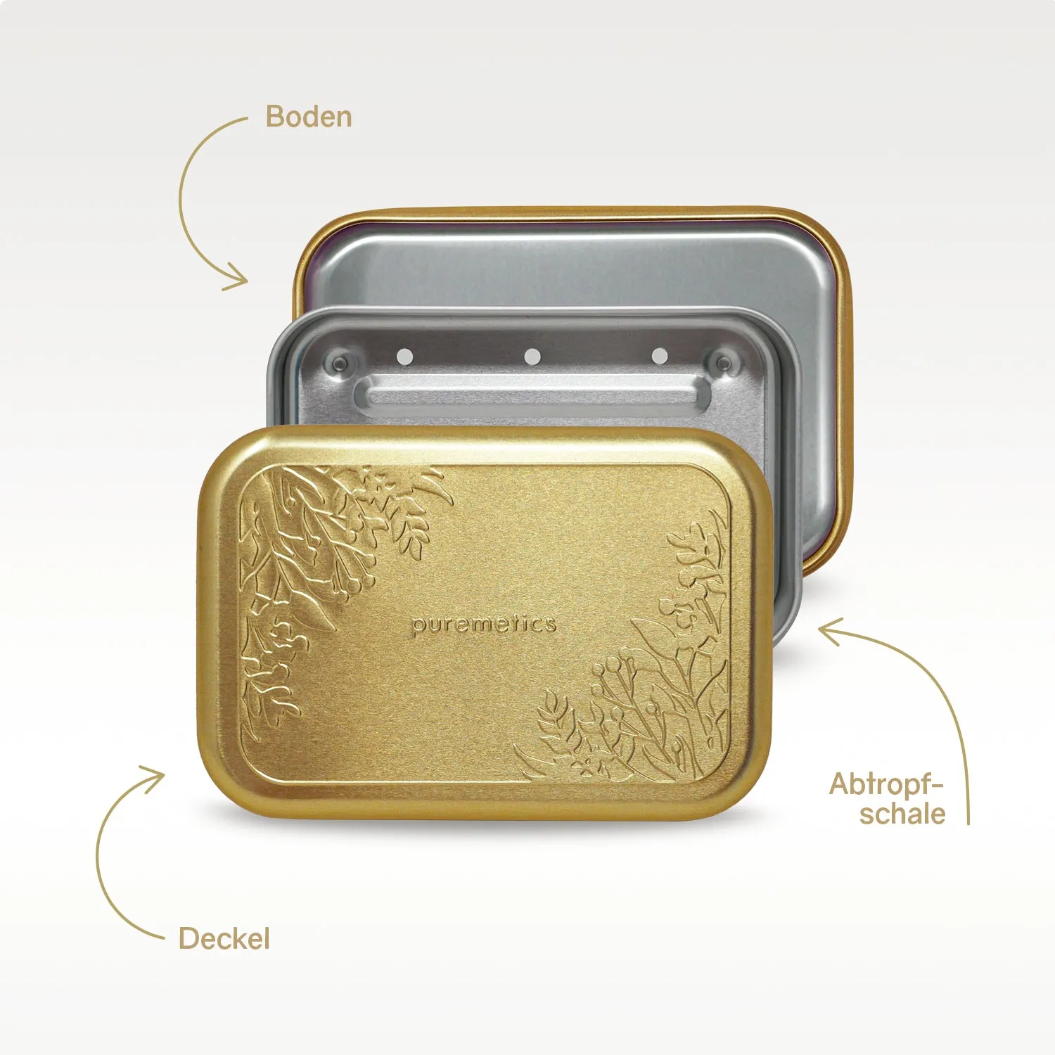 puremetics Seifenbox Matt-Gold Floral sæbeæske aluminium