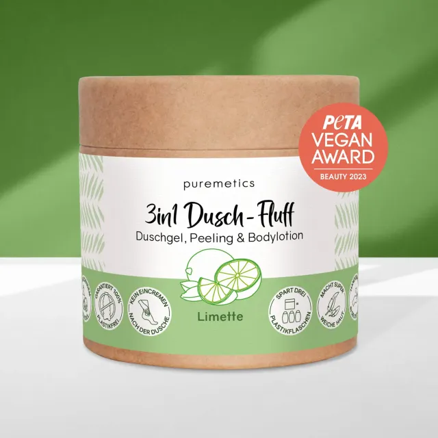 puremetics 3in1 Limette brusefluff sukkerpeeling