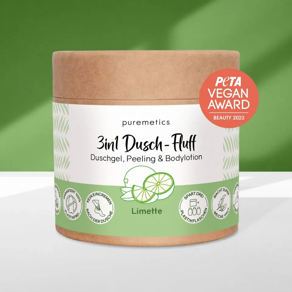 puremetics 3in1 Limette brusefluff sukkerpeeling