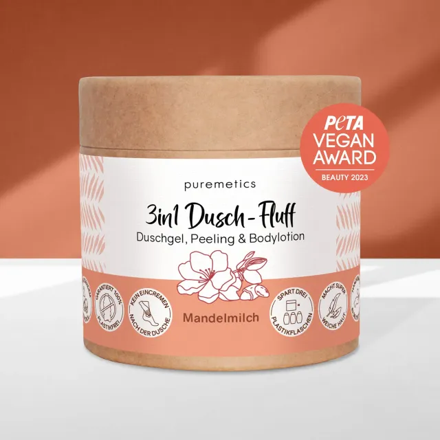 puremetics 3in1 Dusch-Fluff brusescrub mandelmilch 1 stk mild