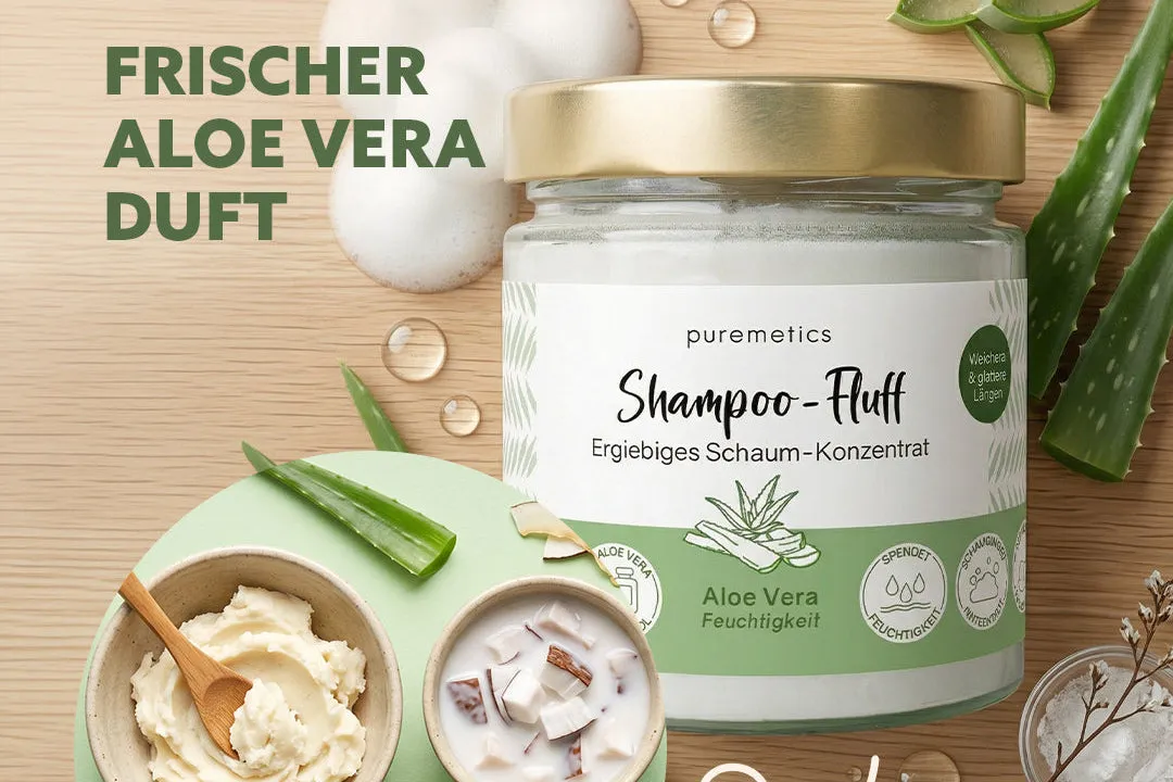 puremetics Aloe Vera shampoo fluff fugt 1 glas