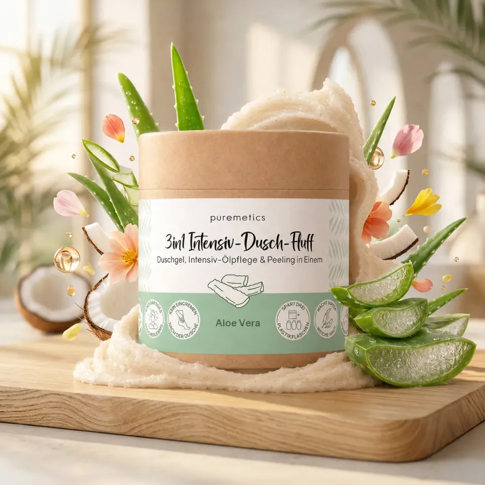 puremetics 3in1 Aloe Vera brusefluff tør hud