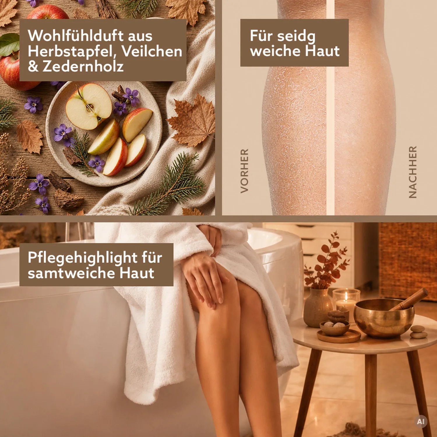 puremetics 3in1 Dusch-Fluff Einklang Herbstapfel Veilchen Zedernholz scrub 1 stk