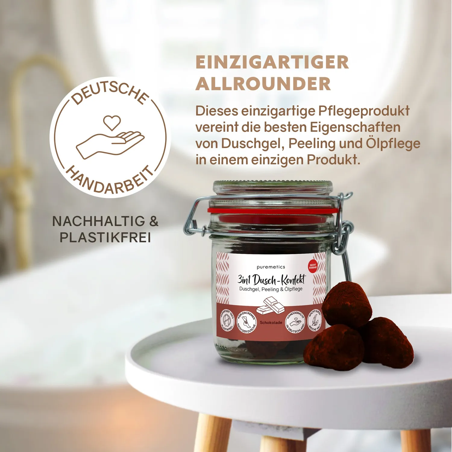 puremetics 3in1 Schokolade brusekonfekt 10 stk chokoladeduft