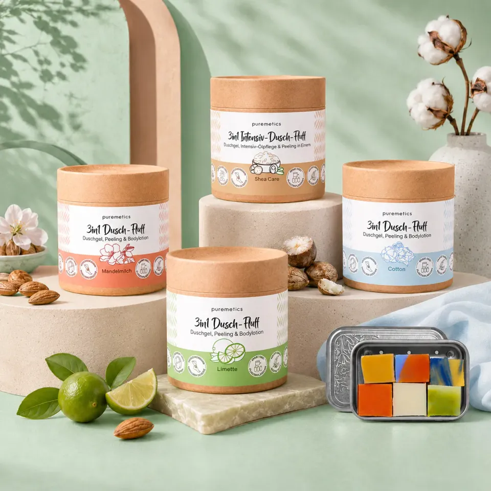 puremetics 3in1 Dusch-Fluff startsæt bestseller 4 stk