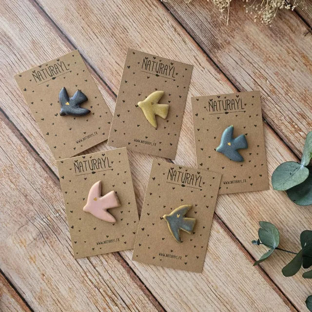 Naturayl Coeur Ailé pins grå bilpynt keramik