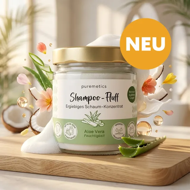 puremetics Aloe Vera shampoo fluff fugt 1 glas