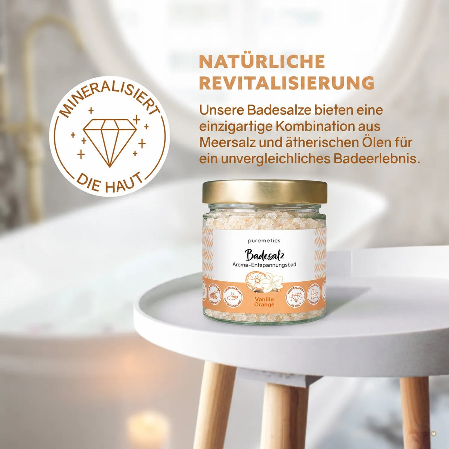 puremetics badesalt vanilje appelsin 1 glas