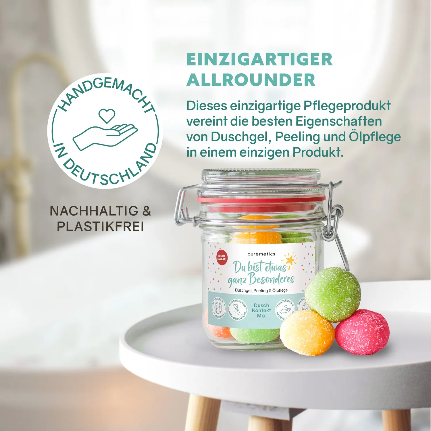 puremetics 3in1 Dusch-Konfekt badebolcher 10 stk kokos