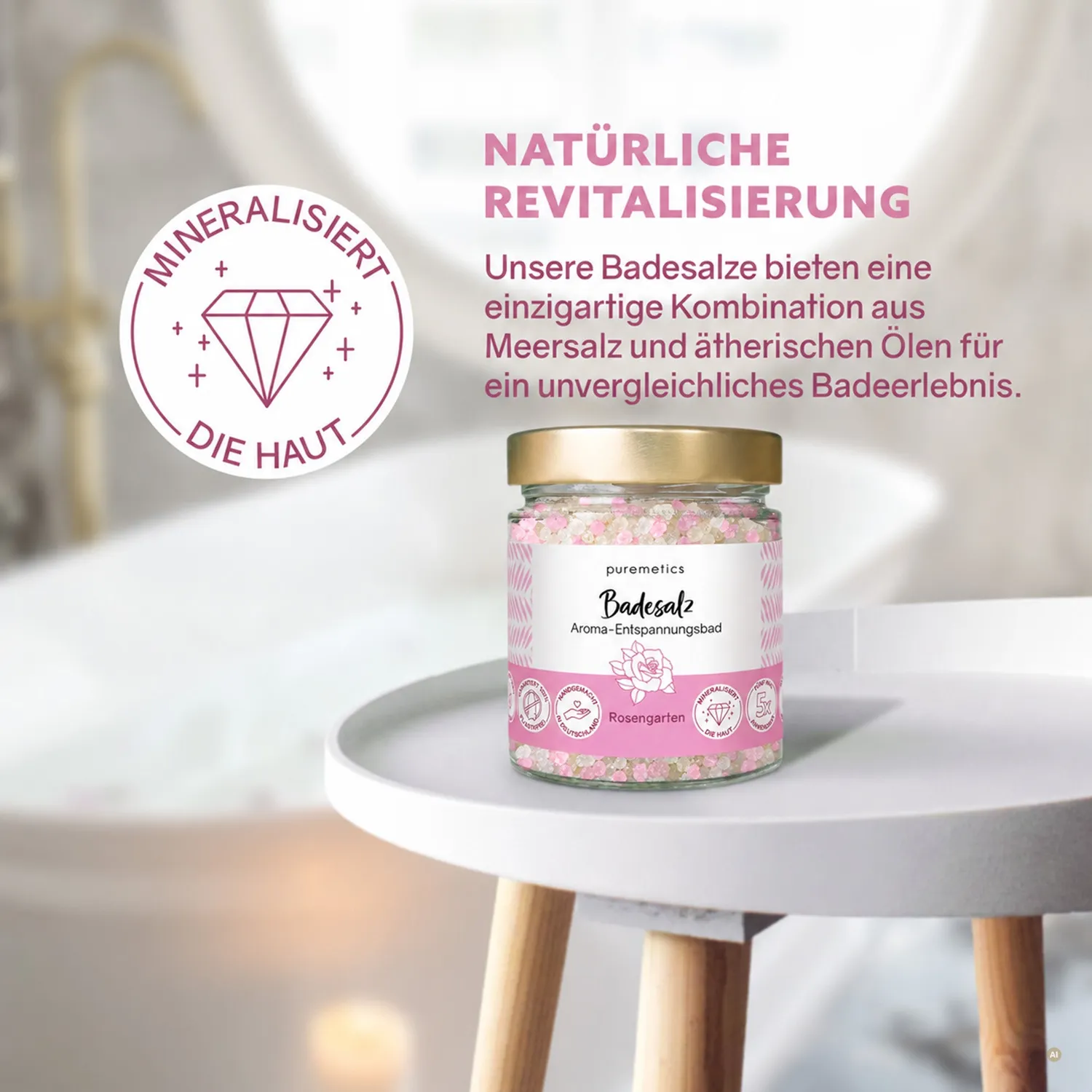 puremetics Rosengarten badesalt 1 glas med roseduft