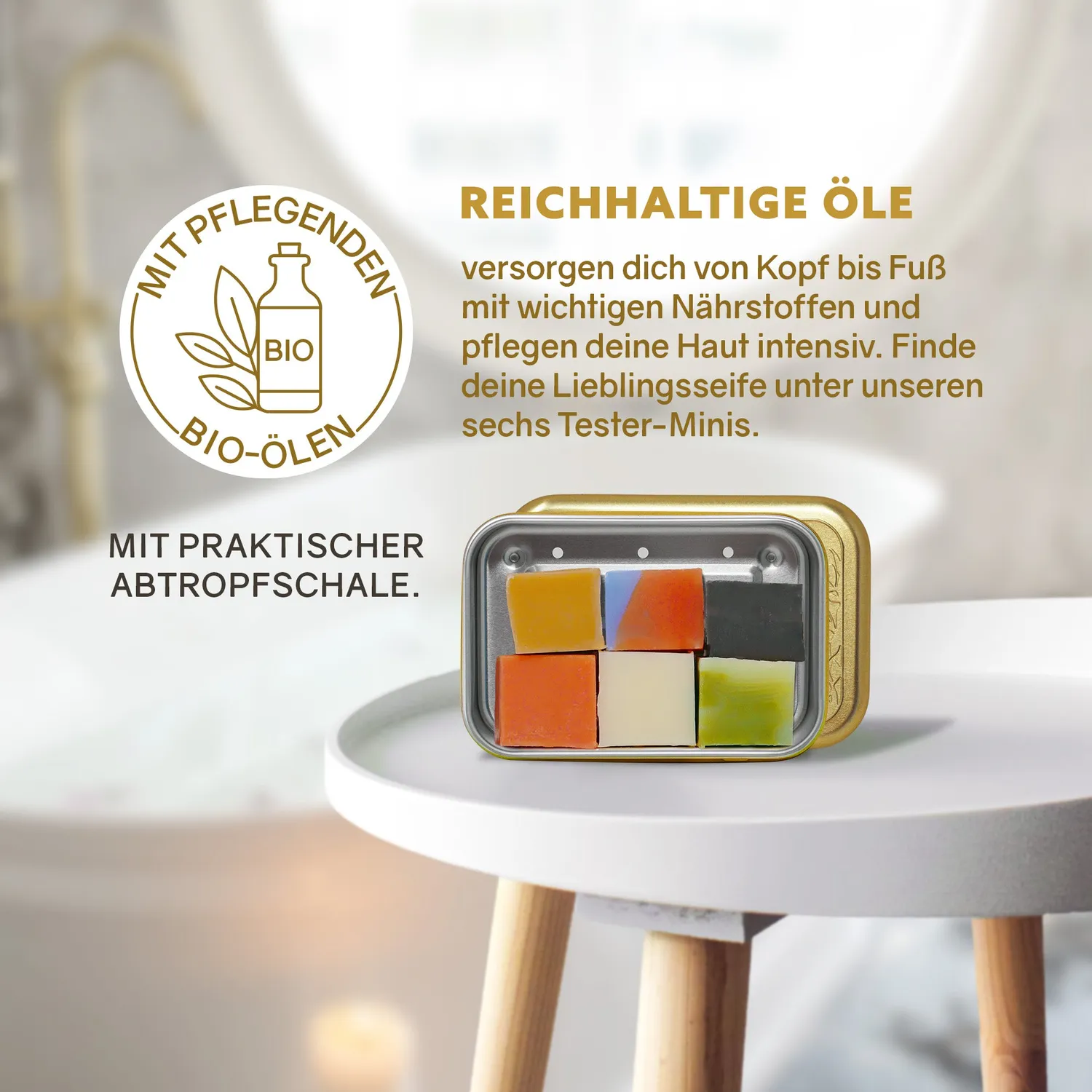 puremetics Testbox sæbemini sæbesæt guld 6 stk