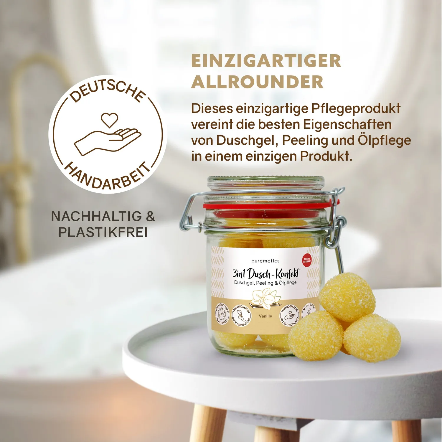 puremetics 3in1 bade konfekt vanilje 10 stk peeling